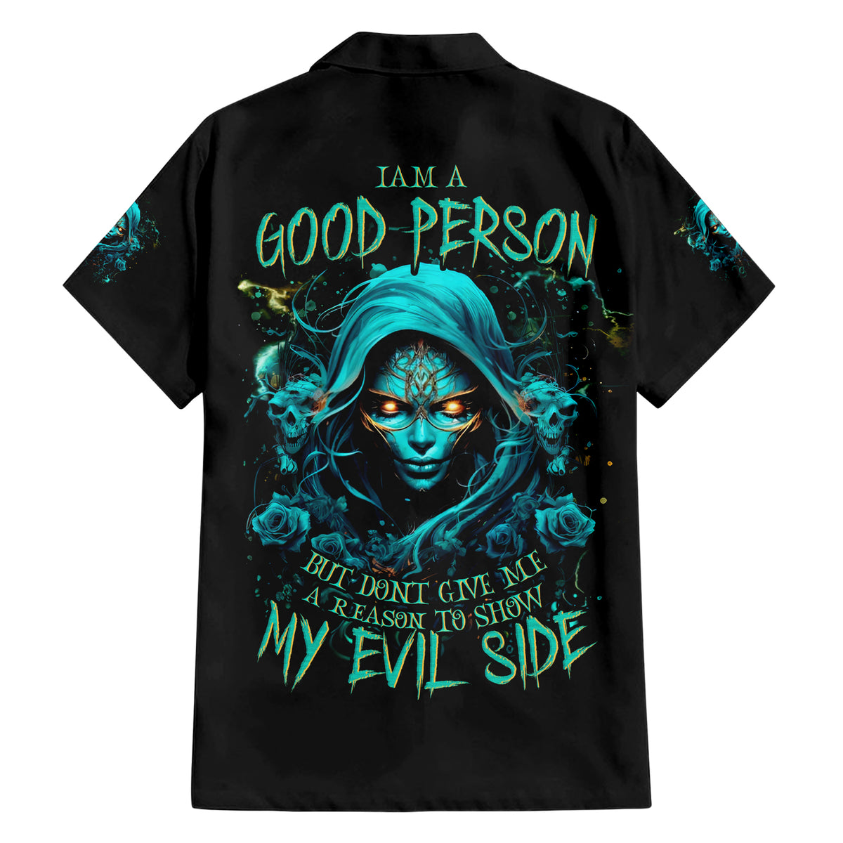 Lady Skull Family Matching Short Sleeve Bodycon Dress and Hawaiian Shirt Iam A Good Person But Don't Give Me Are To Show My Evil Side - Wonder Print Shop