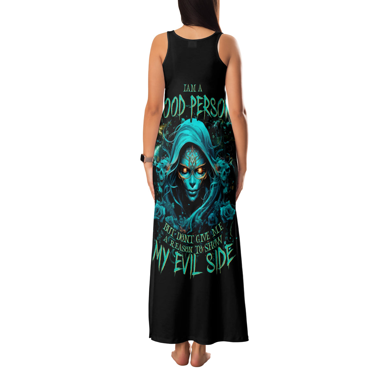 Lady Skull Family Matching Tank Maxi Dress and Hawaiian Shirt Iam A Good Person But Don't Give Me Are To Show My Evil Side - Wonder Print Shop