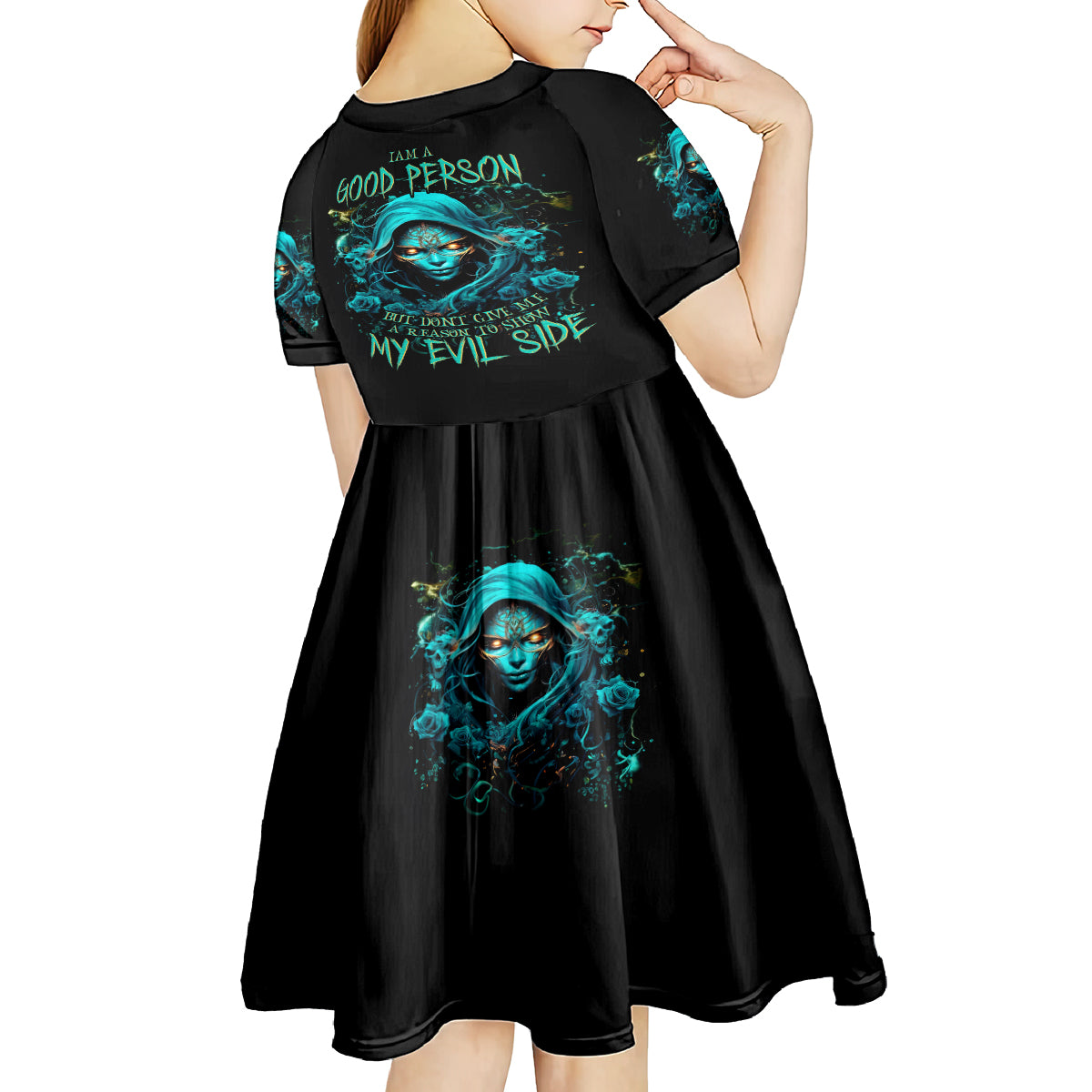 Lady Skull Kid Short Sleeve Dress Iam A Good Person But Don't Give Me Are To Show My Evil Side - Wonder Print Shop