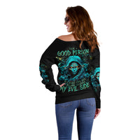 Lady Skull Off Shoulder Sweater Iam A Good Person But Don't Give Me Are To Show My Evil Side - Wonder Print Shop