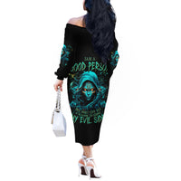 Lady Skull Off The Shoulder Long Sleeve Dress Iam A Good Person But Don't Give Me Are To Show My Evil Side - Wonder Print Shop