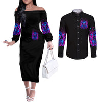 Flame Skull Couples Matching Off The Shoulder Long Sleeve Dress and Long Sleeve Button Shirt The Good Girl In Me Got Tired Of The Bullshit