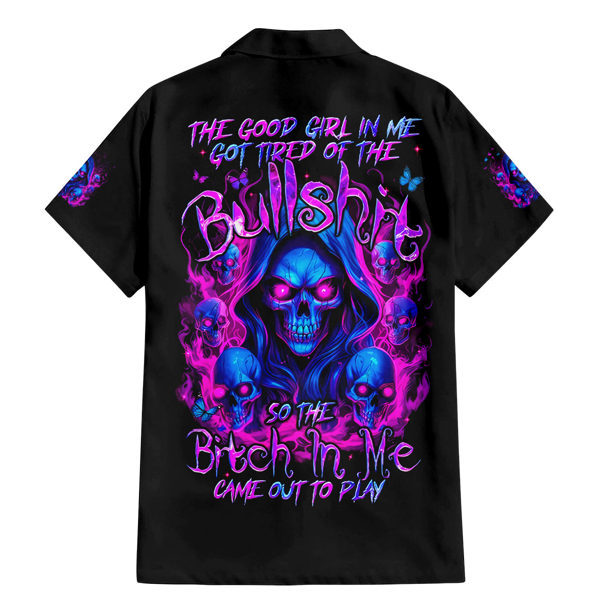 Flame Skull Family Matching Mermaid Dress and Hawaiian Shirt The Good Girl In Me Got Tired Of The Bullshit - Wonder Print Shop