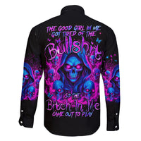 Flame Skull Family Matching Off Shoulder Long Sleeve Dress and Hawaiian Shirt The Good Girl In Me Got Tired Of The Bullshit - Wonder Print Shop