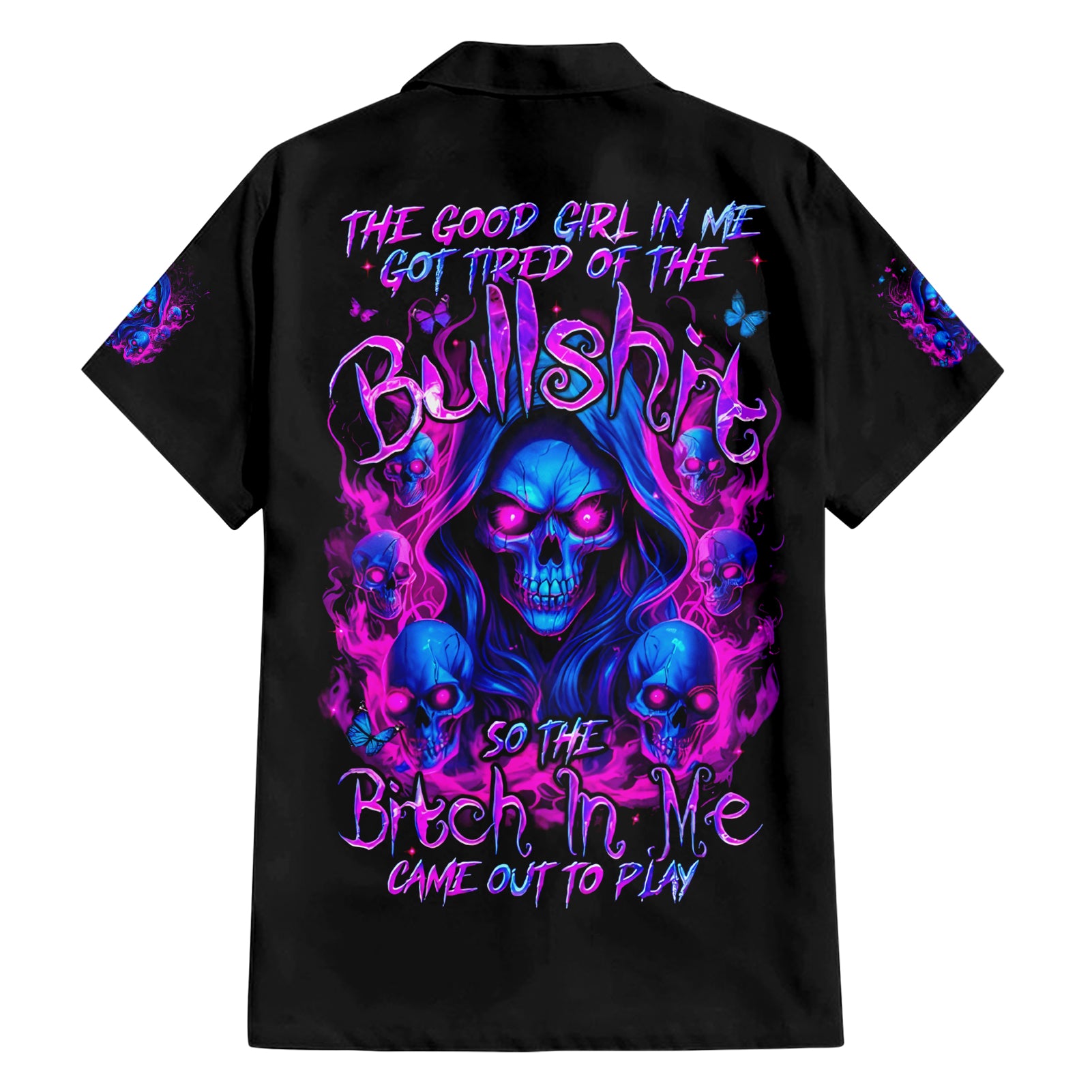 Flame Skull Hawaiian Shirt The Good Girl In Me Got Tired Of The Bullshit - Wonder Print Shop