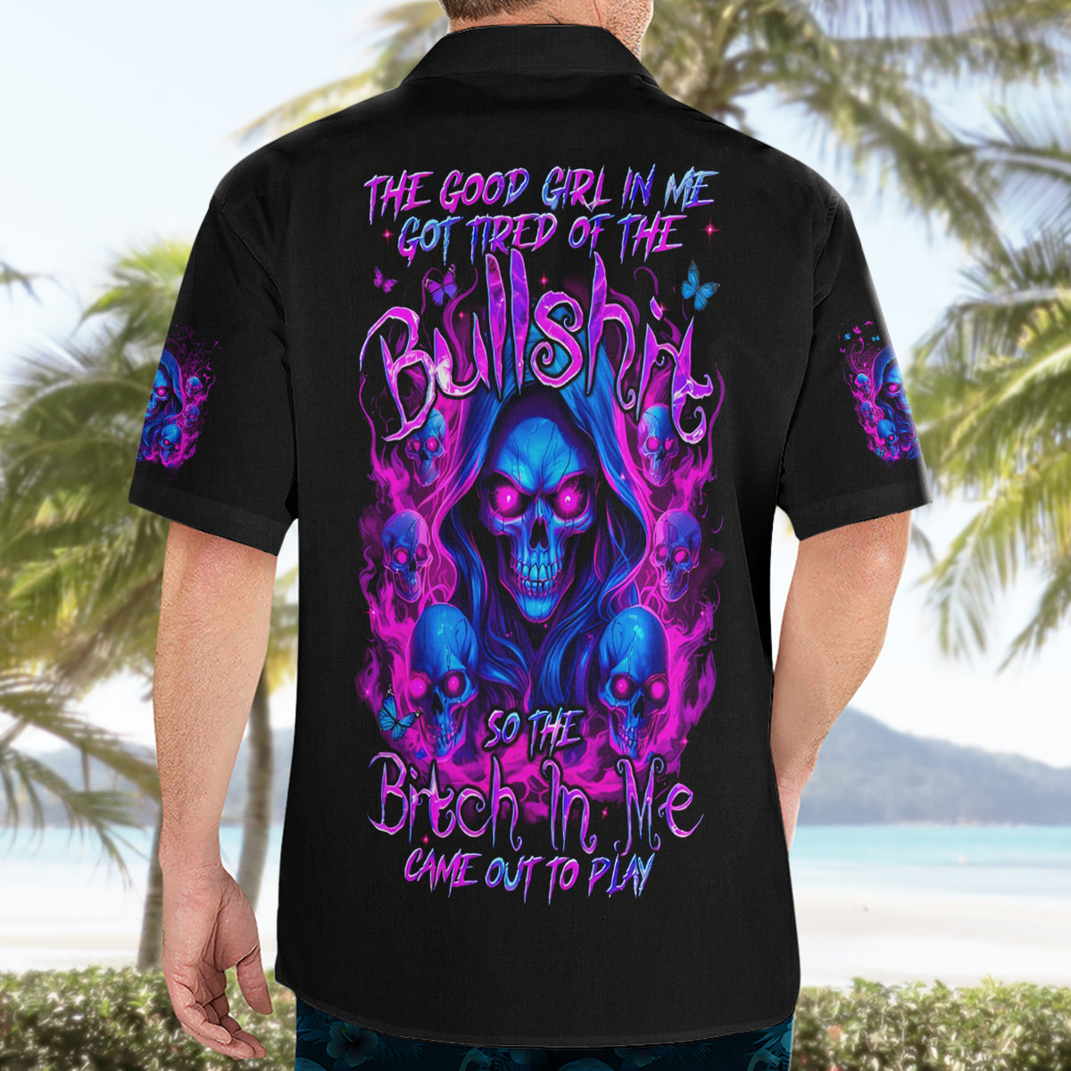Flame Skull Hawaiian Shirt The Good Girl In Me Got Tired Of The Bullshit - Wonder Print Shop