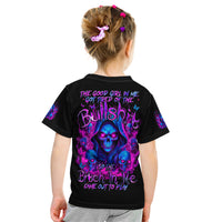 Flame Skull Kid T Shirt The Good Girl In Me Got Tired Of The Bullshit - Wonder Print Shop