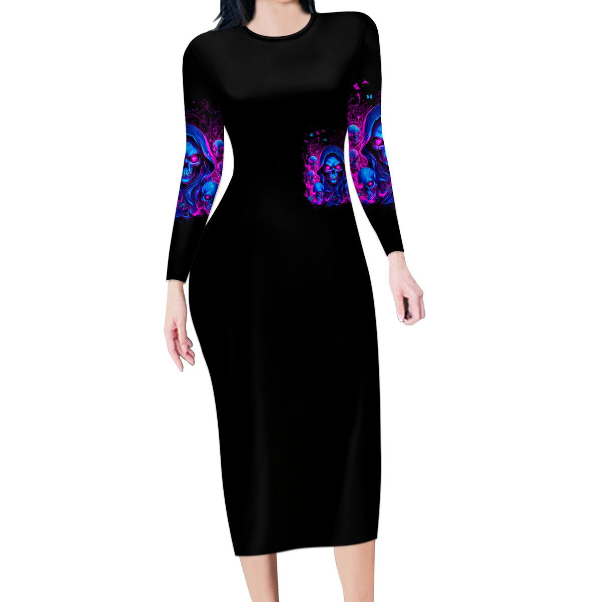 Flame Skull Long Sleeve Bodycon Dress The Good Girl In Me Got Tired Of The Bullshit - Wonder Print Shop