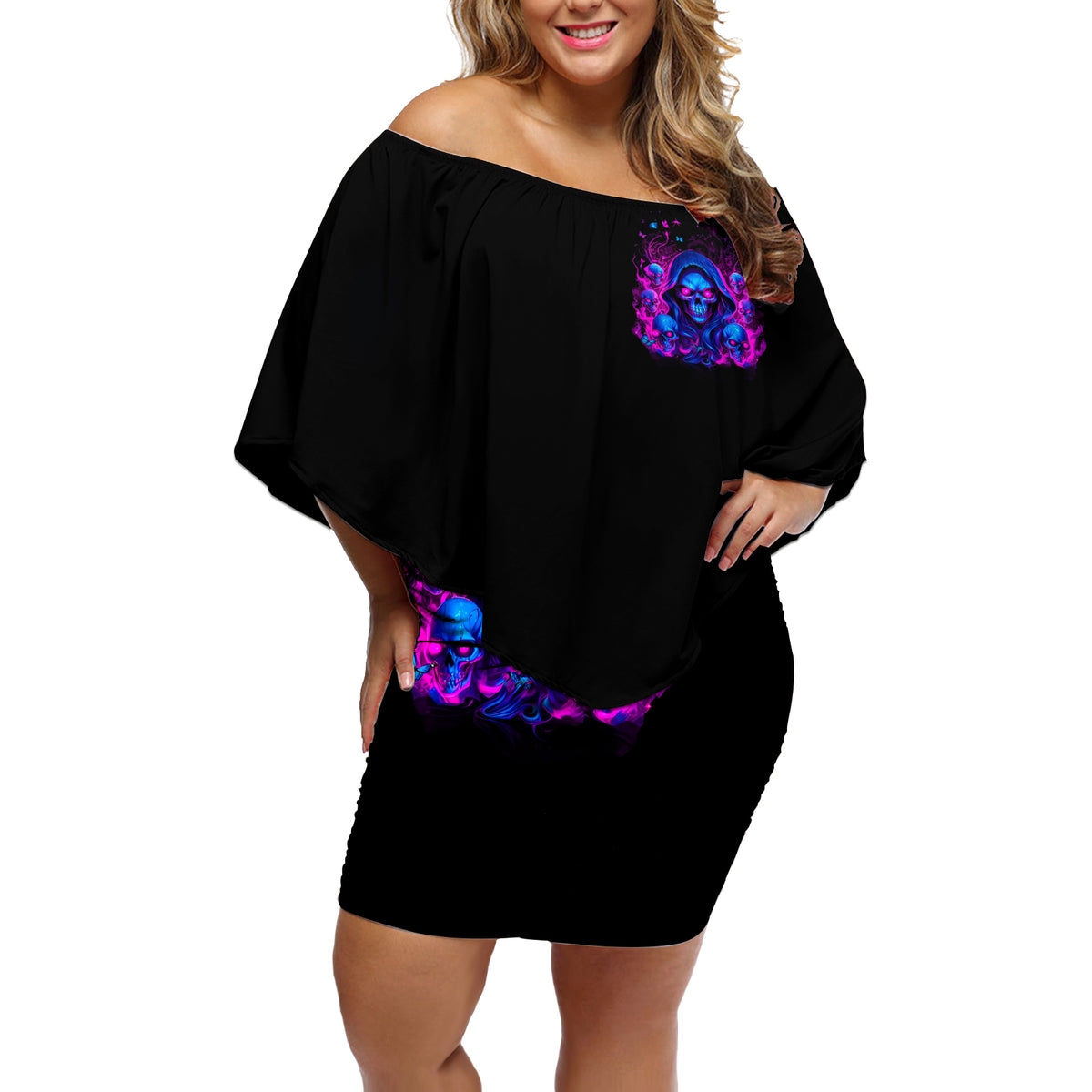 Flame Skull Off Shoulder Short Dress The Good Girl In Me Got Tired Of The Bullshit - Wonder Print Shop