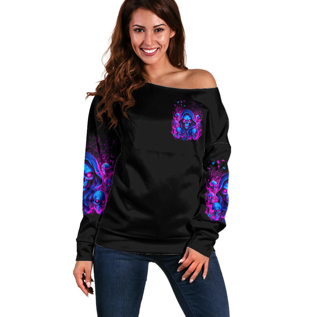 Flame Skull Off Shoulder Sweater The Good Girl In Me Got Tired Of The Bullshit - Wonder Print Shop