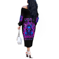 Flame Skull Off The Shoulder Long Sleeve Dress The Good Girl In Me Got Tired Of The Bullshit - Wonder Print Shop