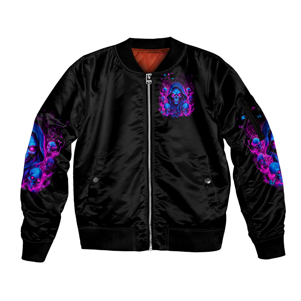 Flame Skull Sleeve Zip Bomber Jacket The Good Girl In Me Got Tired Of The Bullshit - Wonder Print Shop