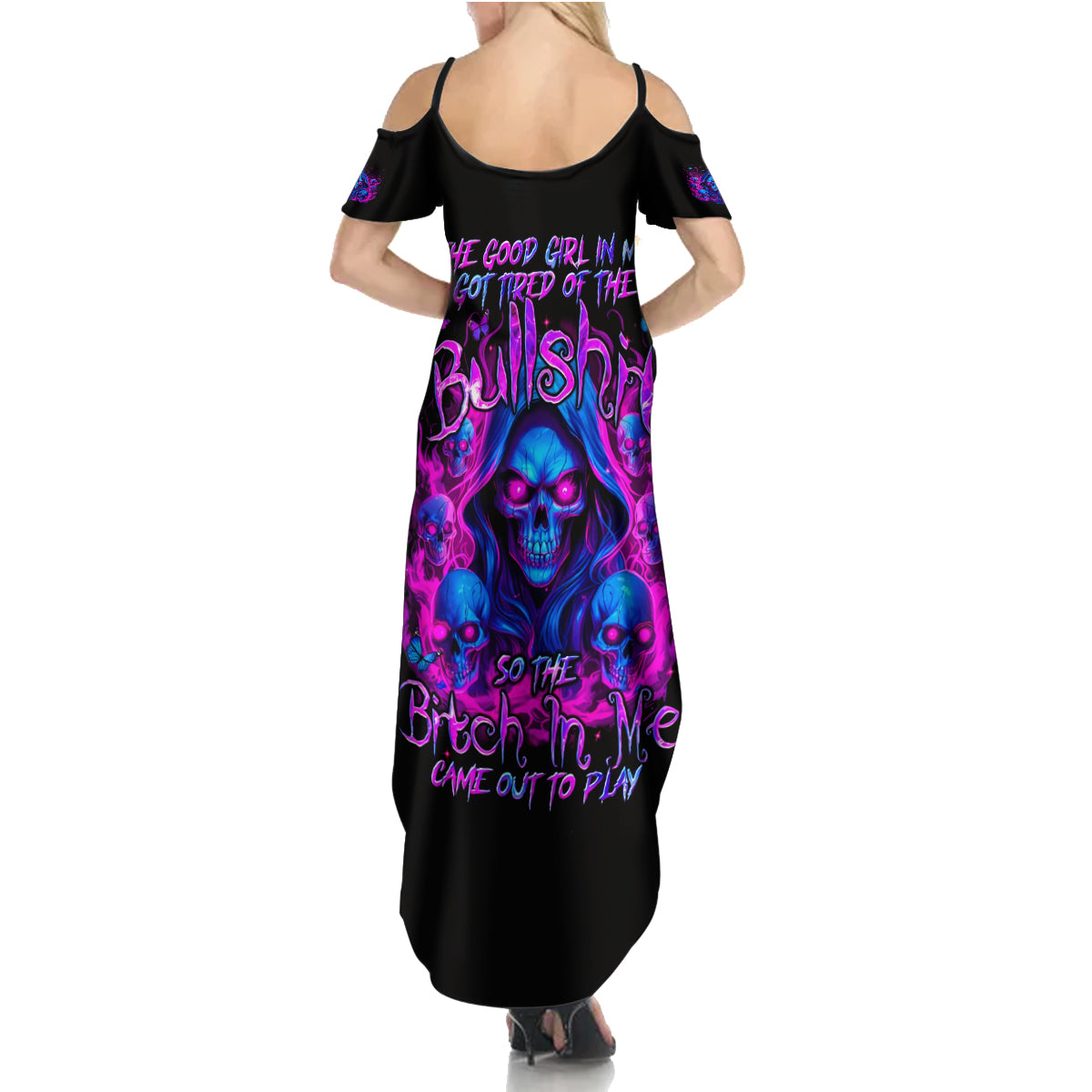 Flame Skull Summer Maxi Dress The Good Girl In Me Got Tired Of The Bullshit - Wonder Print Shop