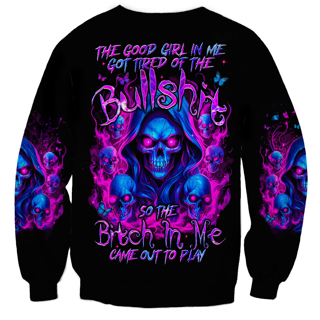 Flame Skull Sweatshirt The Good Girl In Me Got Tired Of The Bullshit - Wonder Print Shop