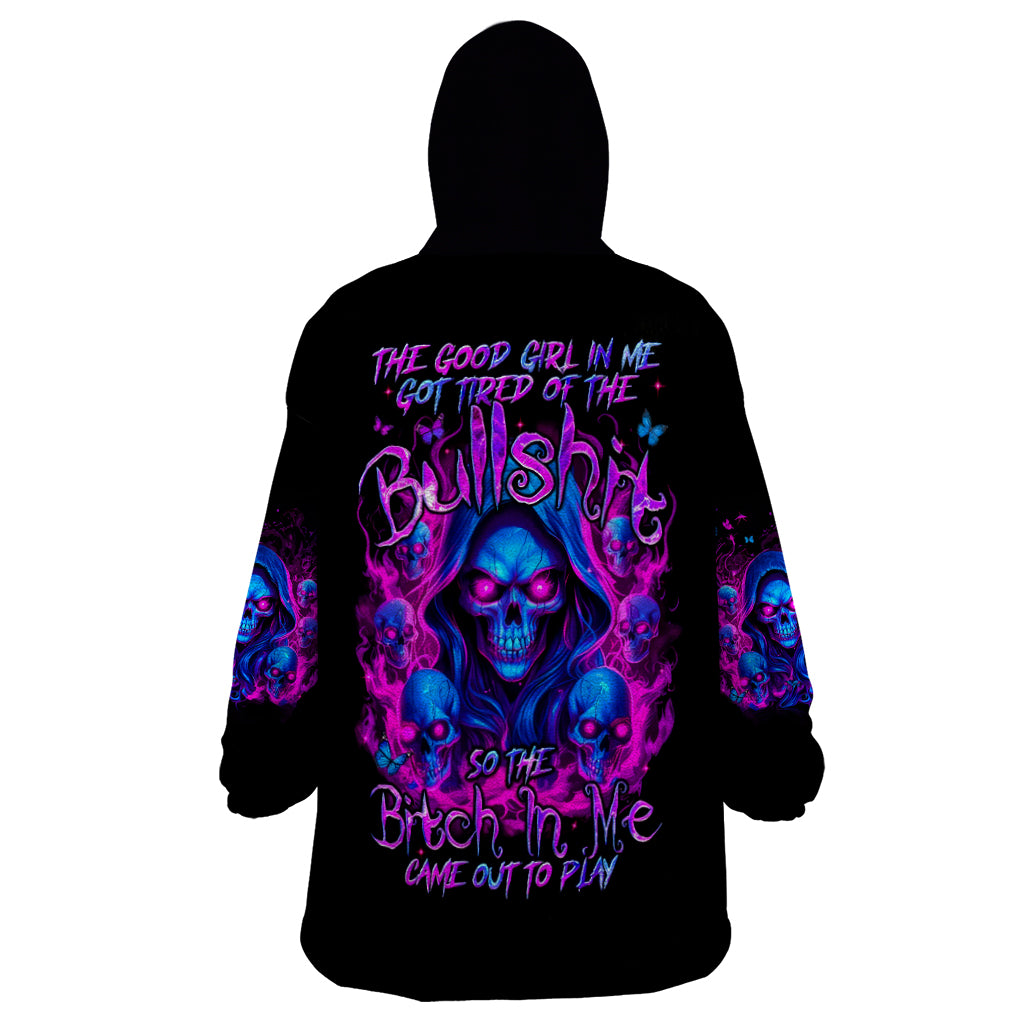 Flame Skull Wearable Blanket Hoodie The Good Girl In Me Got Tired Of The Bullshit - Wonder Print Shop