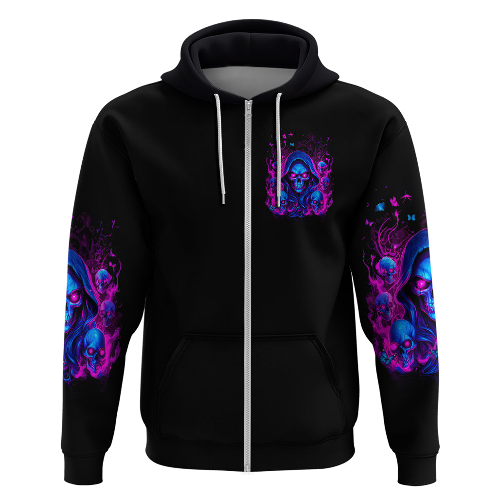 Flame Skull Zip Hoodie The Good Girl In Me Got Tired Of The Bullshit - Wonder Print Shop