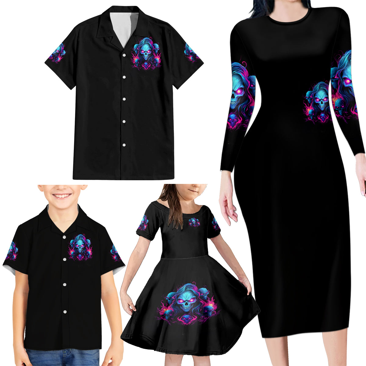 Lady Skull Family Matching Long Sleeve Bodycon Dress and Hawaiian Shirt Stand For What You Believe In Even If It Means Standing Alone - Wonder Print Shop