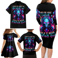 Lady Skull Family Matching Long Sleeve Bodycon Dress and Hawaiian Shirt Stand For What You Believe In Even If It Means Standing Alone - Wonder Print Shop