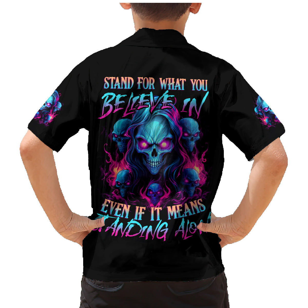 Lady Skull Family Matching Mermaid Dress and Hawaiian Shirt Stand For What You Believe In Even If It Means Standing Alone - Wonder Print Shop