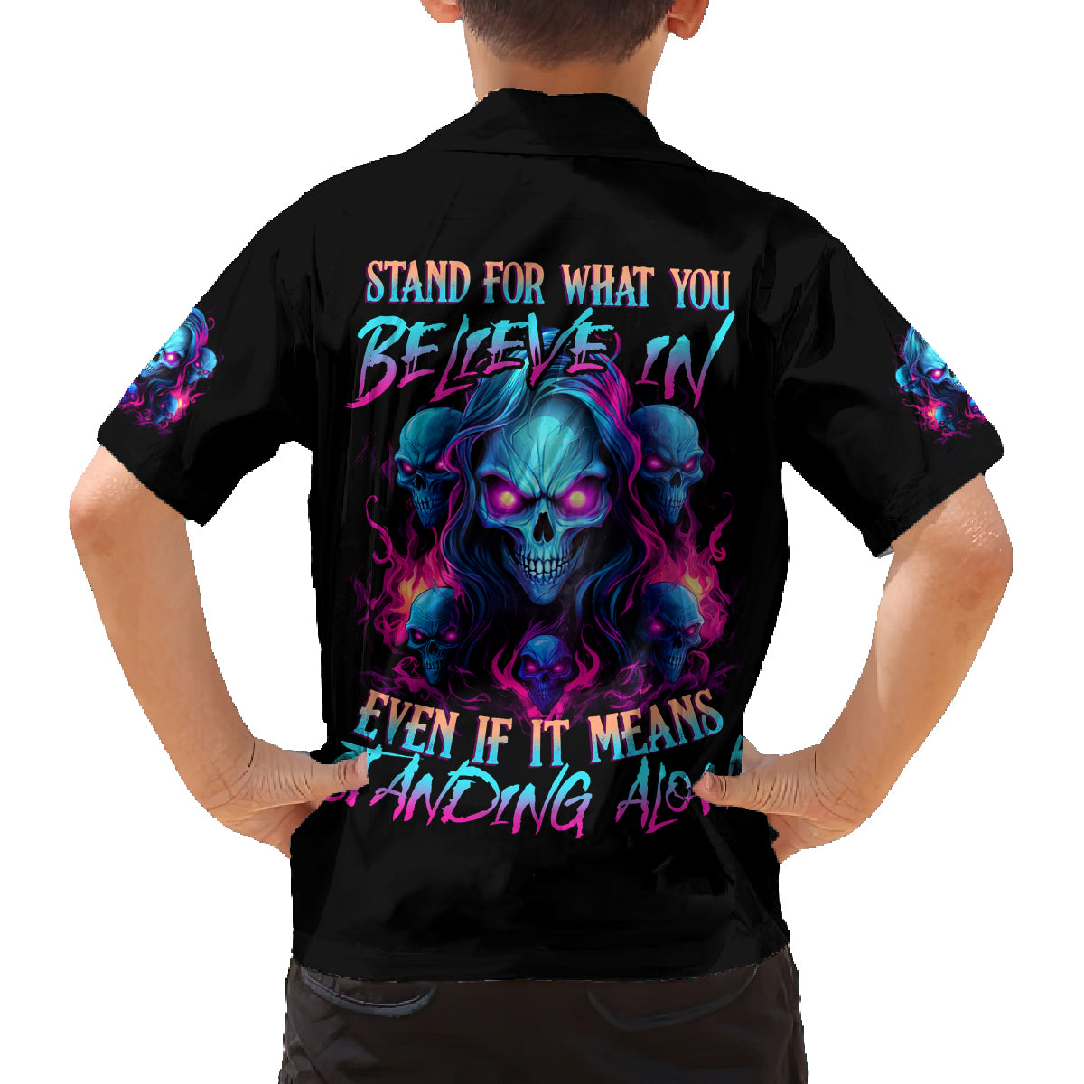 Lady Skull Family Matching Off Shoulder Maxi Dress and Hawaiian Shirt Stand For What You Believe In Even If It Means Standing Alone - Wonder Print Shop