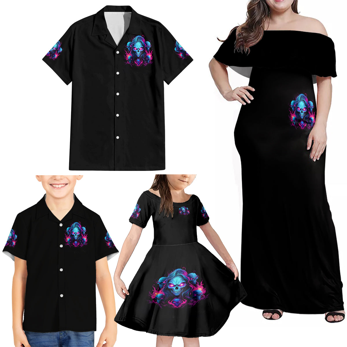 Lady Skull Family Matching Off Shoulder Maxi Dress and Hawaiian Shirt Stand For What You Believe In Even If It Means Standing Alone - Wonder Print Shop