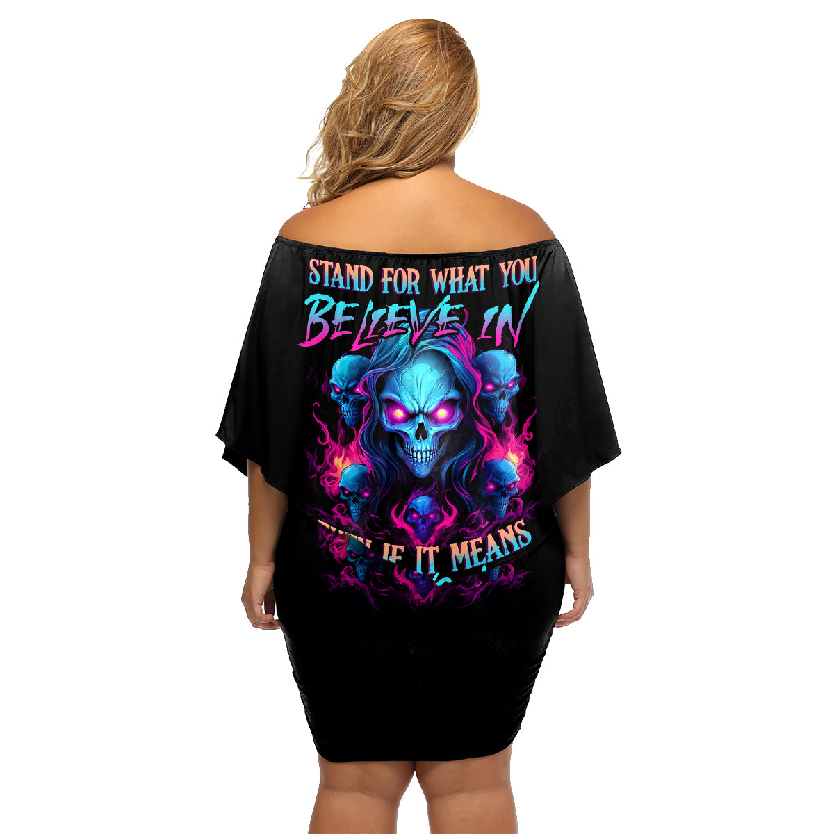 Lady Skull Family Matching Off Shoulder Short Dress and Hawaiian Shirt Stand For What You Believe In Even If It Means Standing Alone - Wonder Print Shop