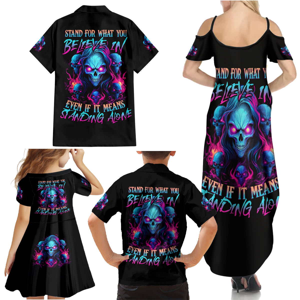 Lady Skull Family Matching Summer Maxi Dress and Hawaiian Shirt Stand For What You Believe In Even If It Means Standing Alone - Wonder Print Shop