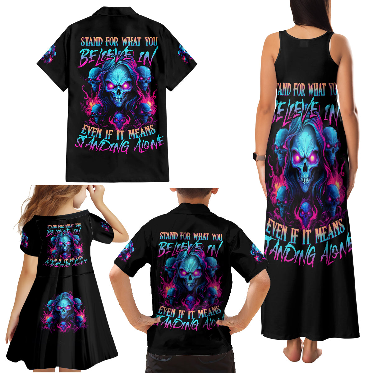 Lady Skull Family Matching Tank Maxi Dress and Hawaiian Shirt Stand For What You Believe In Even If It Means Standing Alone - Wonder Print Shop