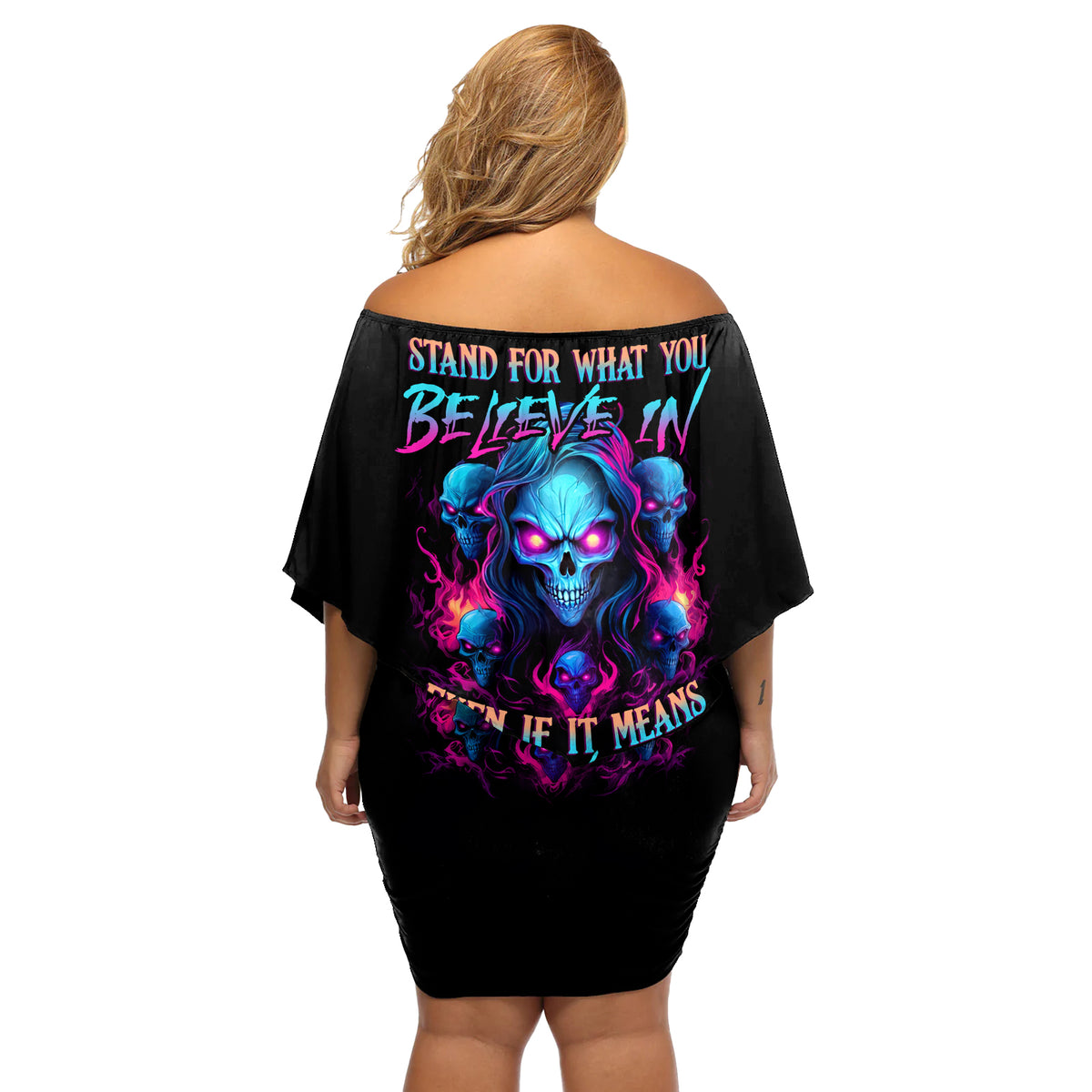 Lady Skull Off Shoulder Short Dress Stand For What You Believe In Even If It Means Standing Alone - Wonder Print Shop
