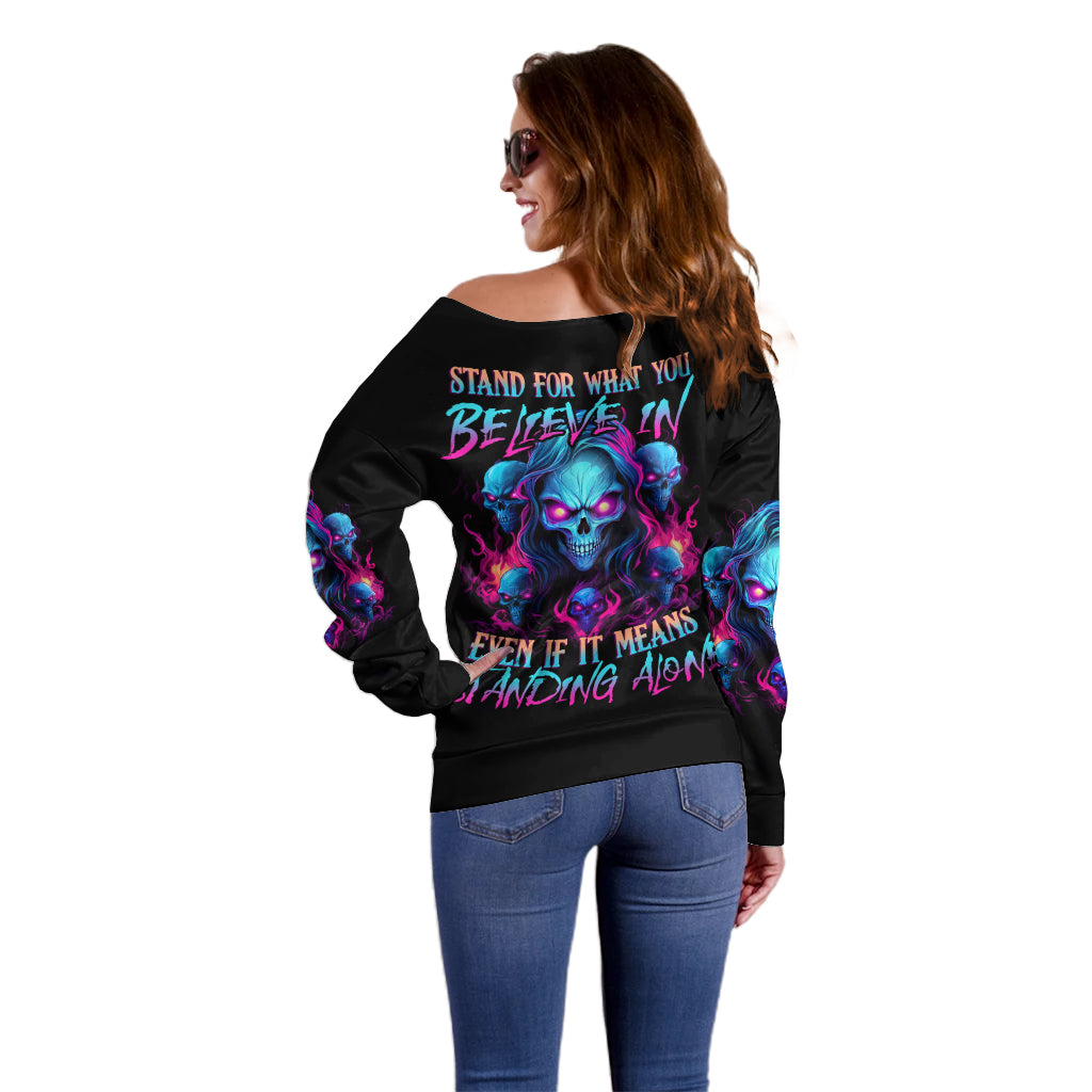 Lady Skull Off Shoulder Sweater Stand For What You Believe In Even If It Means Standing Alone - Wonder Print Shop