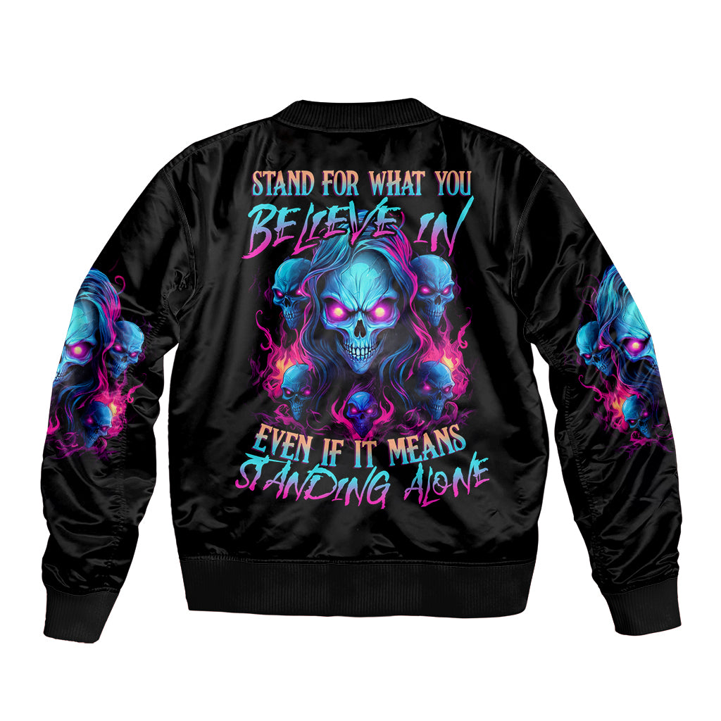 Lady Skull Sleeve Zip Bomber Jacket Stand For What You Believe In Even If It Means Standing Alone - Wonder Print Shop