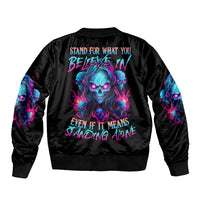 Lady Skull Sleeve Zip Bomber Jacket Stand For What You Believe In Even If It Means Standing Alone - Wonder Print Shop