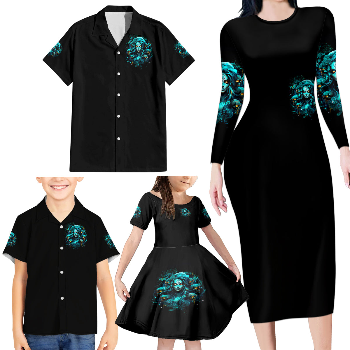 Lady Skull Family Matching Long Sleeve Bodycon Dress and Hawaiian Shirt Assuming I Was Like Most Girls Was Your First Mistake - Wonder Print Shop