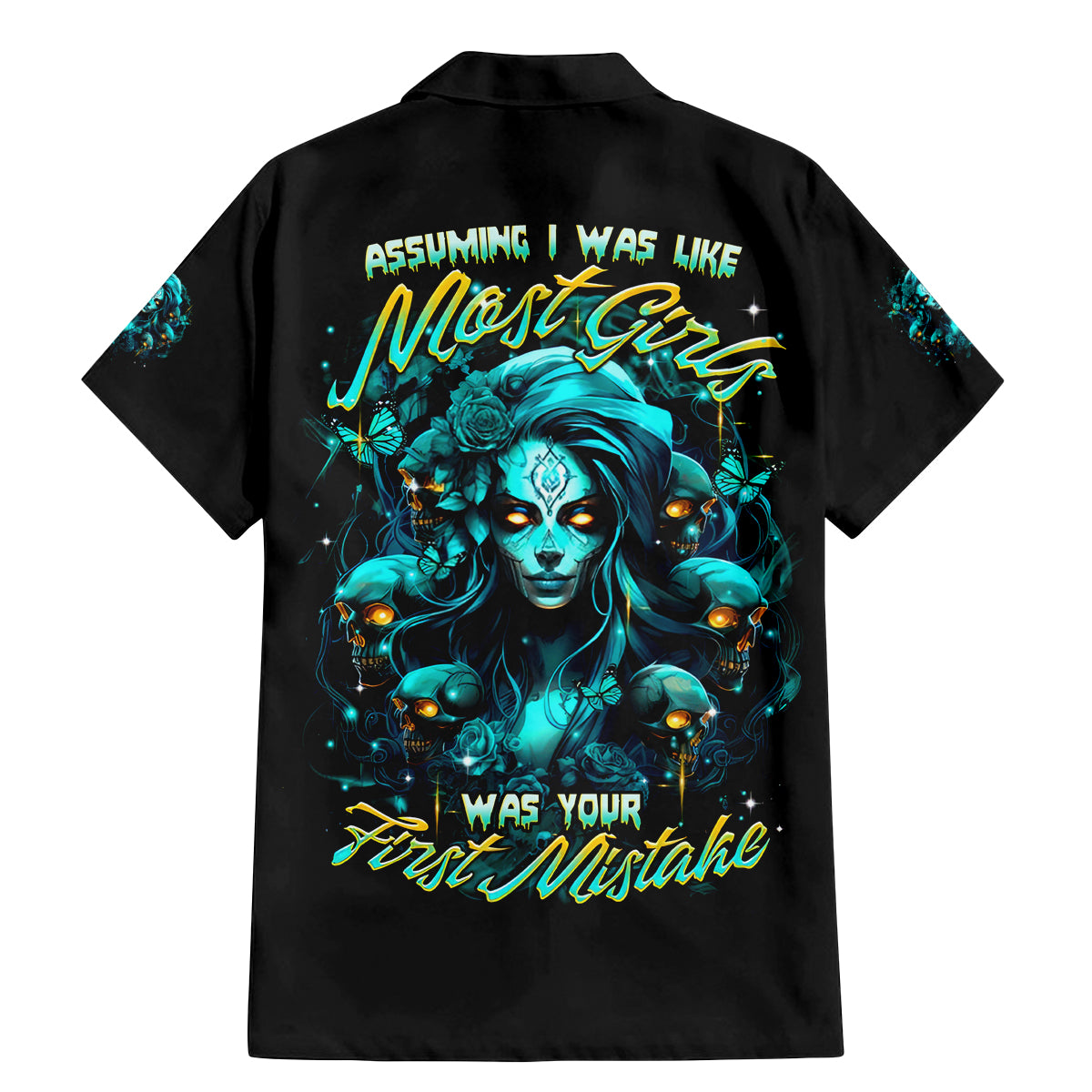 Lady Skull Family Matching Mermaid Dress and Hawaiian Shirt Assuming I Was Like Most Girls Was Your First Mistake - Wonder Print Shop