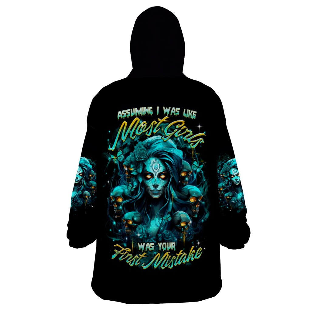 Lady Skull Wearable Blanket Hoodie Assuming I Was Like Most Girls Was Your First Mistake - Wonder Print Shop