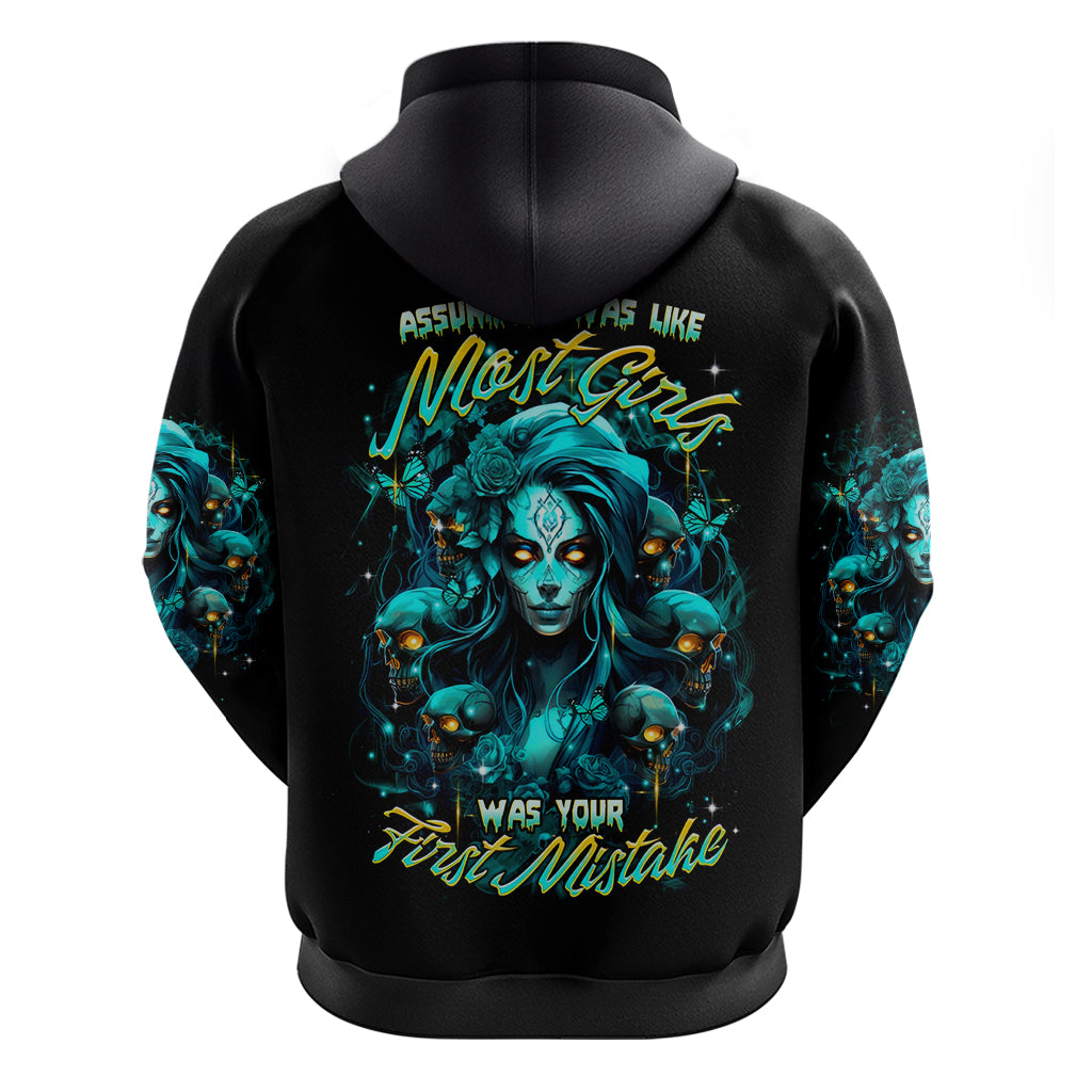 Lady Skull Zip Hoodie Assuming I Was Like Most Girls Was Your First Mistake - Wonder Print Shop