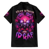 Rose Skull Family Matching Off Shoulder Long Sleeve Dress and Hawaiian Shirt Stuck Between IDK IDC And IDGAF - Wonder Print Shop