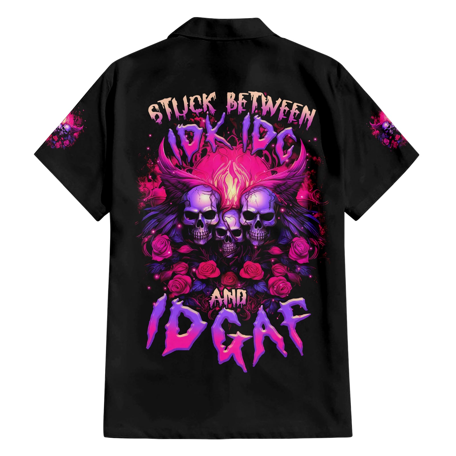 Rose Skull Hawaiian Shirt Stuck Between IDK IDC And IDGAF - Wonder Print Shop