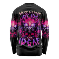 Rose Skull Long Sleeve Shirt Stuck Between IDK IDC And IDGAF - Wonder Print Shop