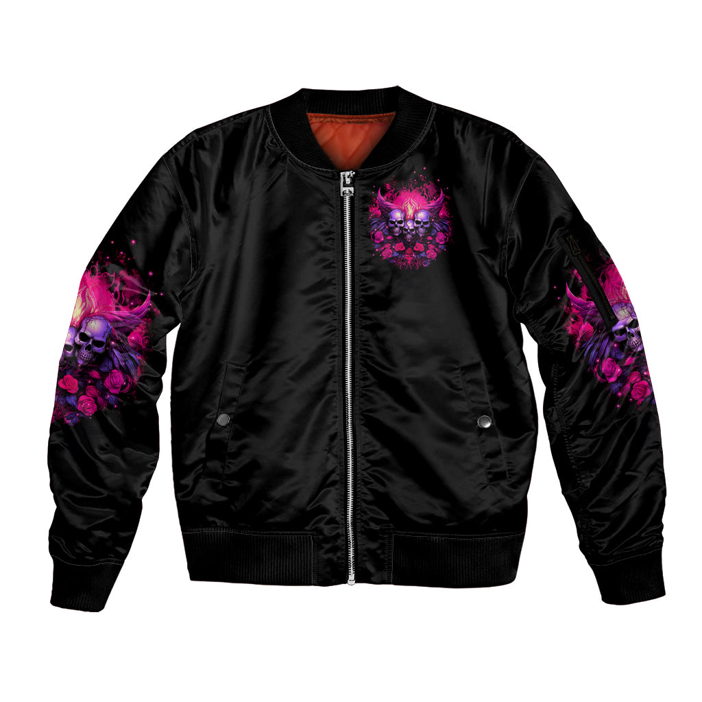 Rose Skull Sleeve Zip Bomber Jacket Stuck Between IDK IDC And IDGAF - Wonder Print Shop