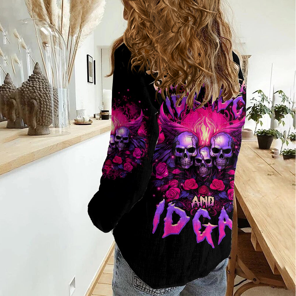 Rose Skull Women Casual Shirt Stuck Between IDK IDC And IDGAF - Wonder Print Shop