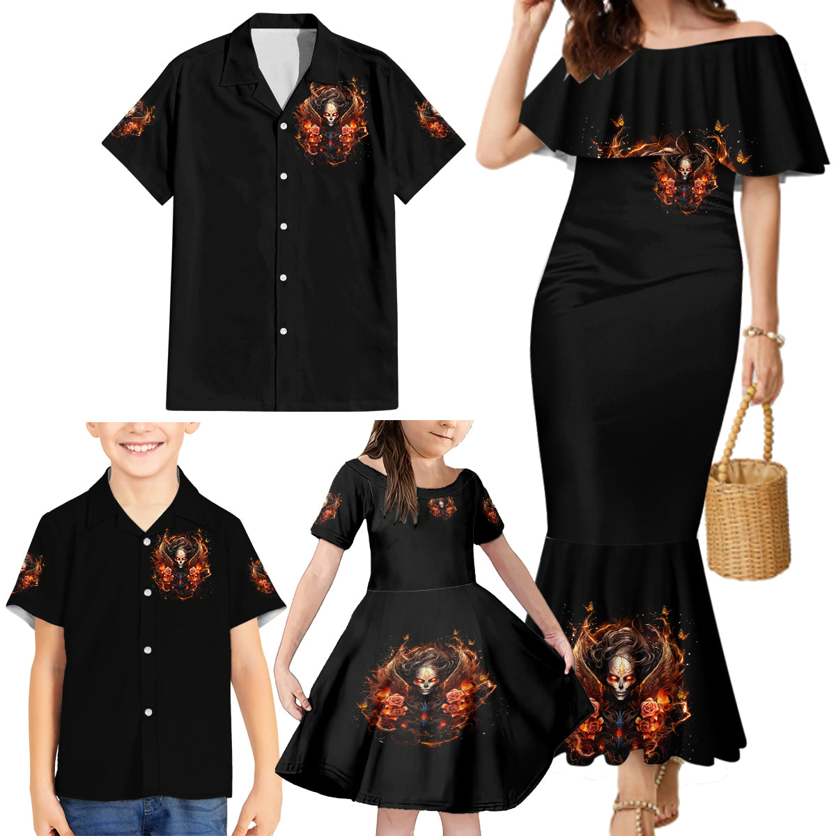 Angel Skull Family Matching Mermaid Dress and Hawaiian Shirt Sometimes An Angel Sometimes A Hellrasier - Wonder Print Shop