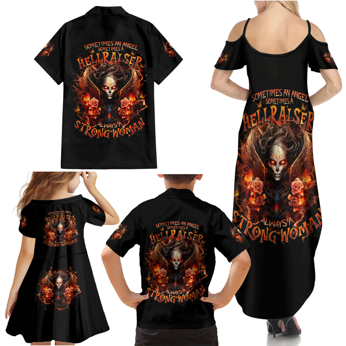Angel Skull Family Matching Summer Maxi Dress and Hawaiian Shirt Sometimes An Angel Sometimes A Hellrasier - Wonder Print Shop