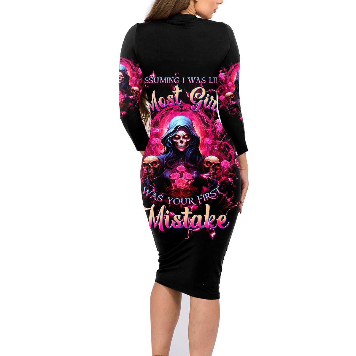 Rose Skull Family Matching Long Sleeve Bodycon Dress and Hawaiian Shirt I Hold A Beast An Angel And A Crazy Lady In Me - Wonder Print Shop