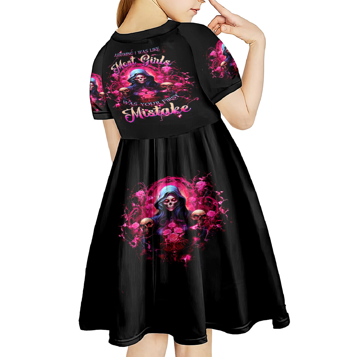 Rose Skull Kid Short Sleeve Dress I Hold A Beast An Angel And A Crazy Lady In Me - Wonder Print Shop