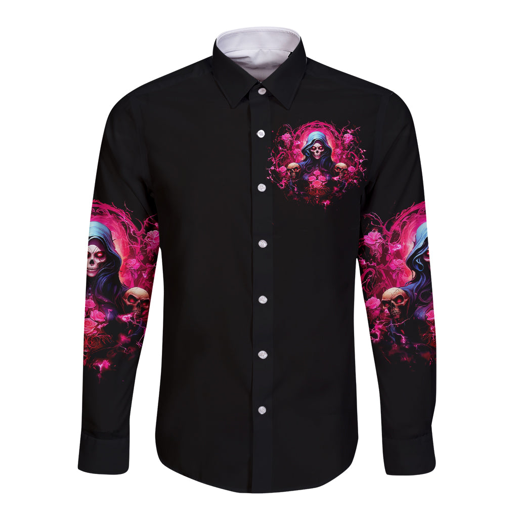 Rose Skull Long Sleeve Button Shirt I Hold A Beast An Angel And A Crazy Lady In Me - Wonder Print Shop