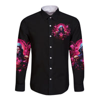 Rose Skull Long Sleeve Button Shirt I Hold A Beast An Angel And A Crazy Lady In Me - Wonder Print Shop