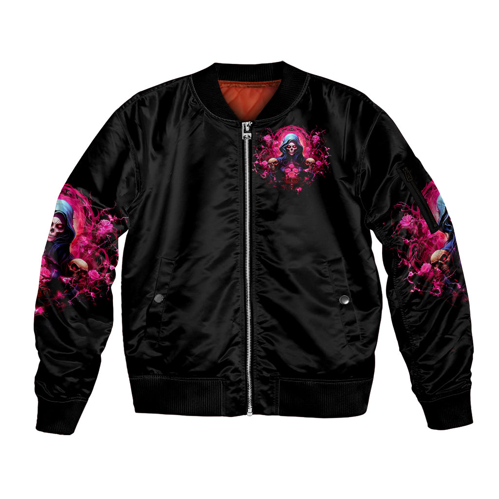 Rose Skull Sleeve Zip Bomber Jacket I Hold A Beast An Angel And A Crazy Lady In Me - Wonder Print Shop
