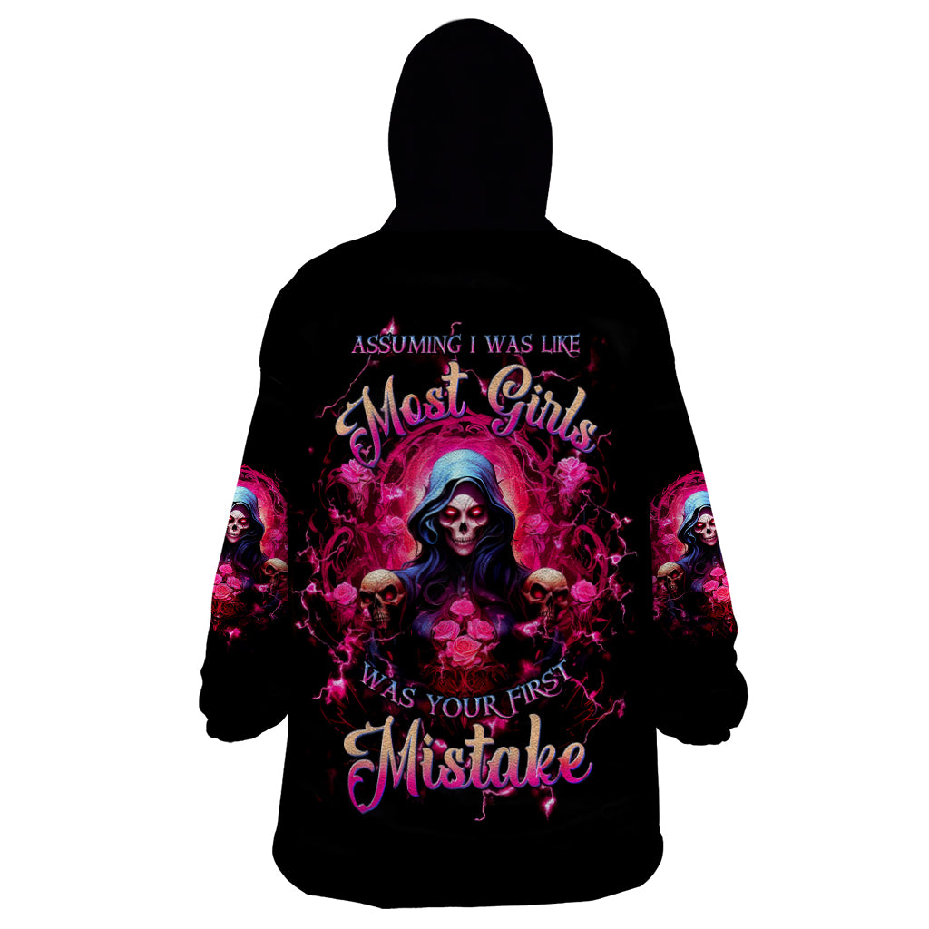 Rose Skull Wearable Blanket Hoodie I Hold A Beast An Angel And A Crazy Lady In Me - Wonder Print Shop