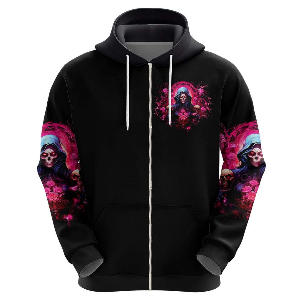 Rose Skull Zip Hoodie I Hold A Beast An Angel And A Crazy Lady In Me - Wonder Print Shop